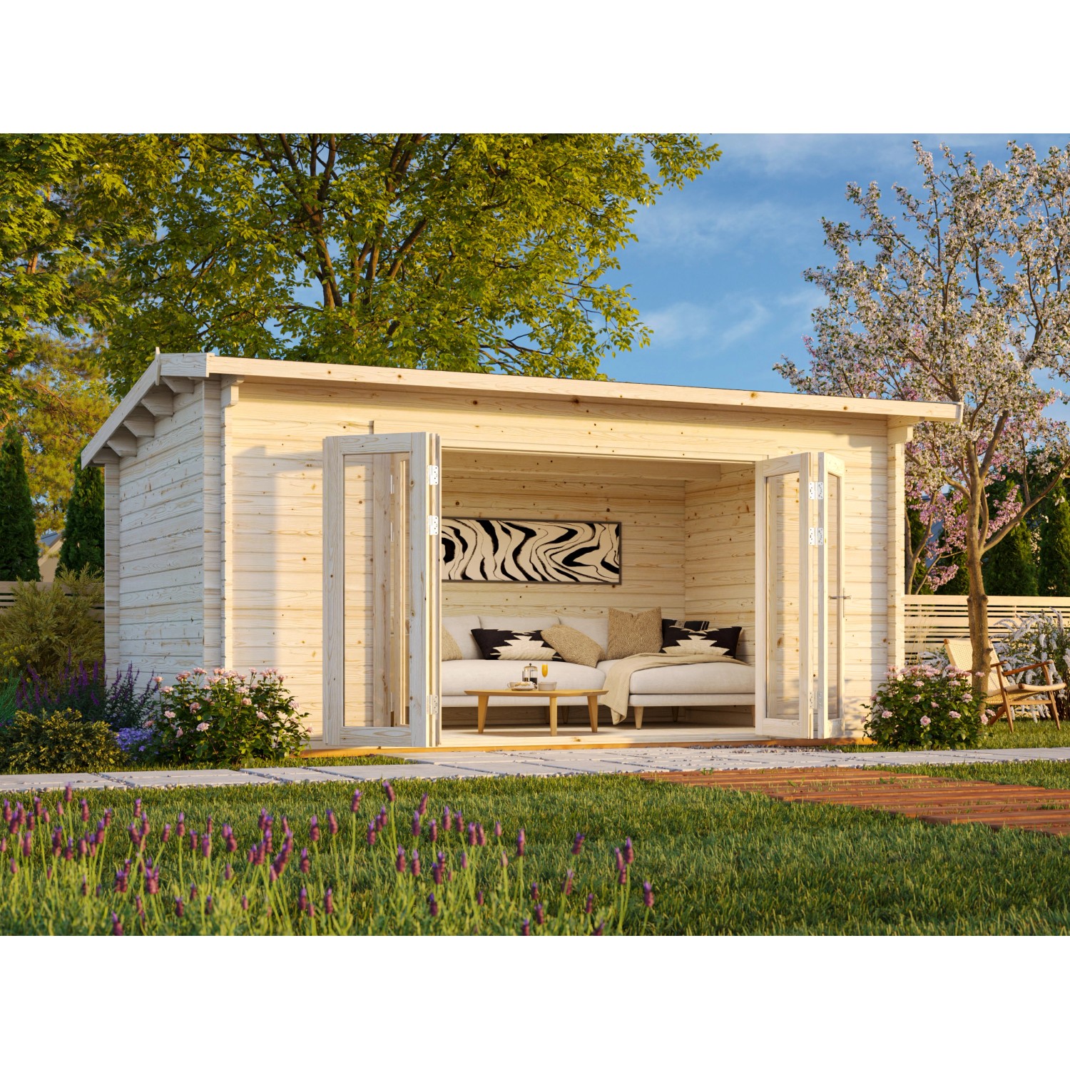 Palmako Gartenhaus Ines Bifold 480 x 300 cm Lackiert Grau-Weiß FSC®