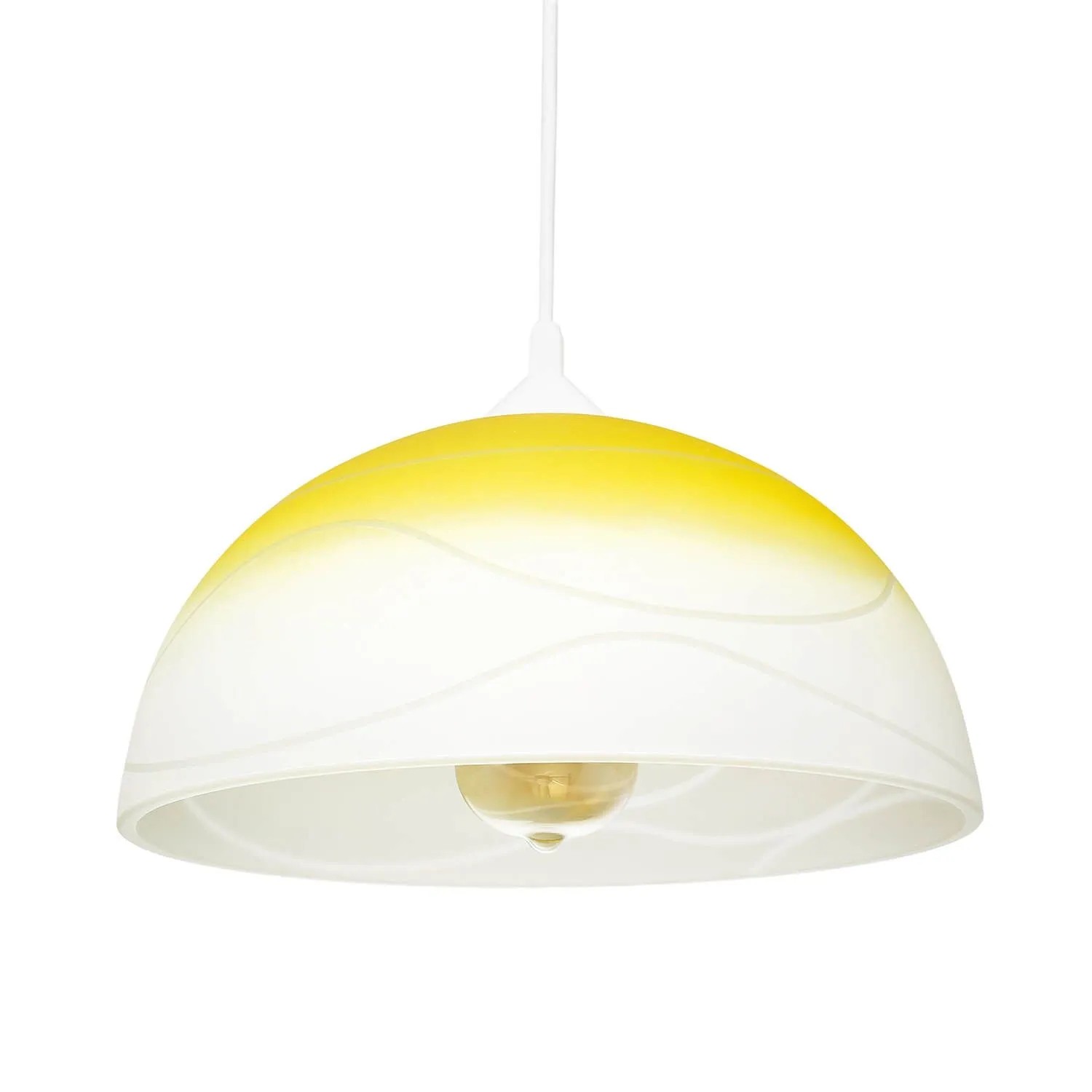 Licht-Erlebnisse Pendelleuchte Weiß Gelb Glasschirm Ø 30 cm E27 Retro Design Adania