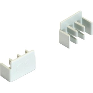 Weiße Endkappen für 3-Phasen-Stromschienen, geeignet für 10 mm² und 16 mm² Kabel.
