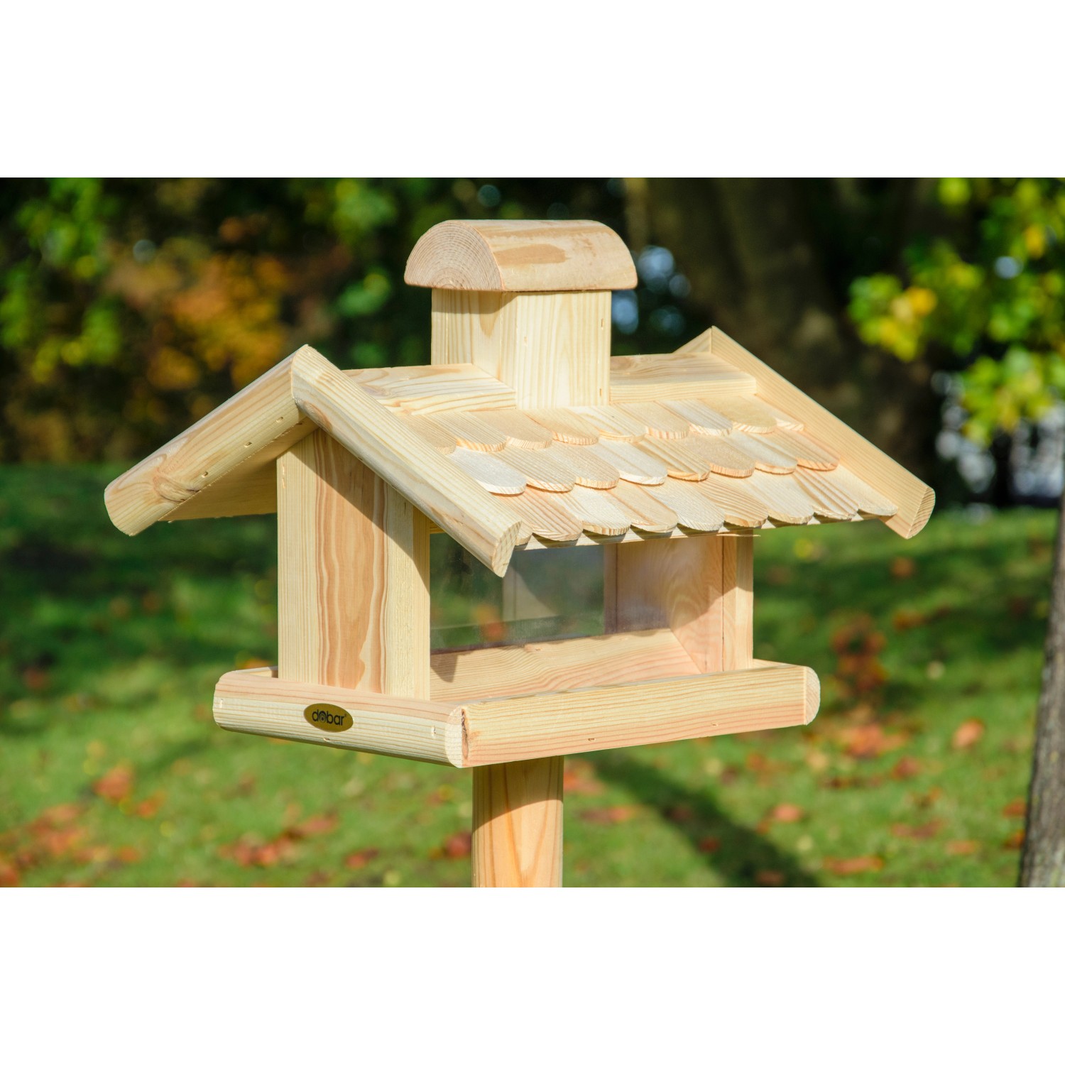 Dobar Vogelhaus mit Futter-Silo aus Kiefernholz und Schindeldach, 38x38x30 cm.