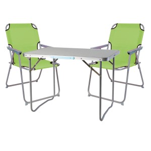 Mojawo 3-teiliges Campingmöbel Set, limegrün: Tisch und zwei Stühle aus Alu, ideal für Camping.
