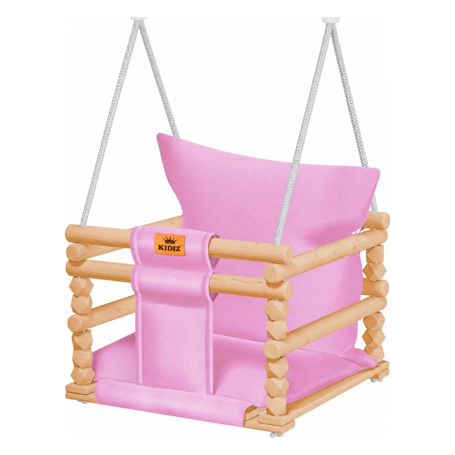 KIDIZ Babyschaukel Holz mit Polsterung Anti-Kipp Bis 60 kg Rosa