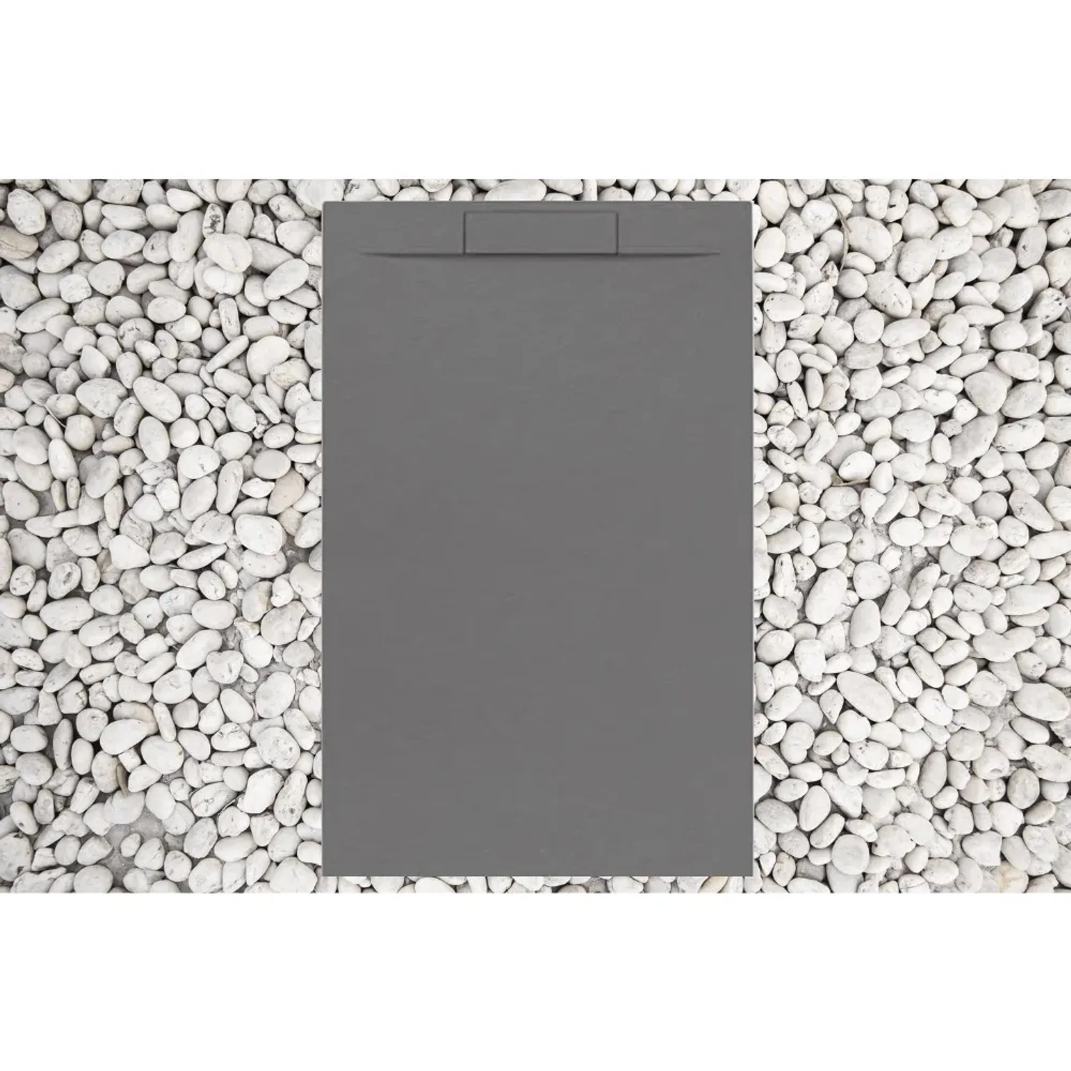 Graue Frascio Duschwanne 175x65 cm aus Kunstharz/Marmor, Vulcano Line Plus mit Gitter.