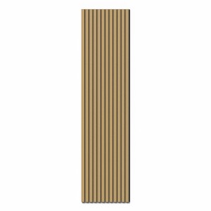Akustikpaneel Eiche, brandhemmend, 60x300cm. Wandpaneel mit Holzleisten auf schwarzem Filz.