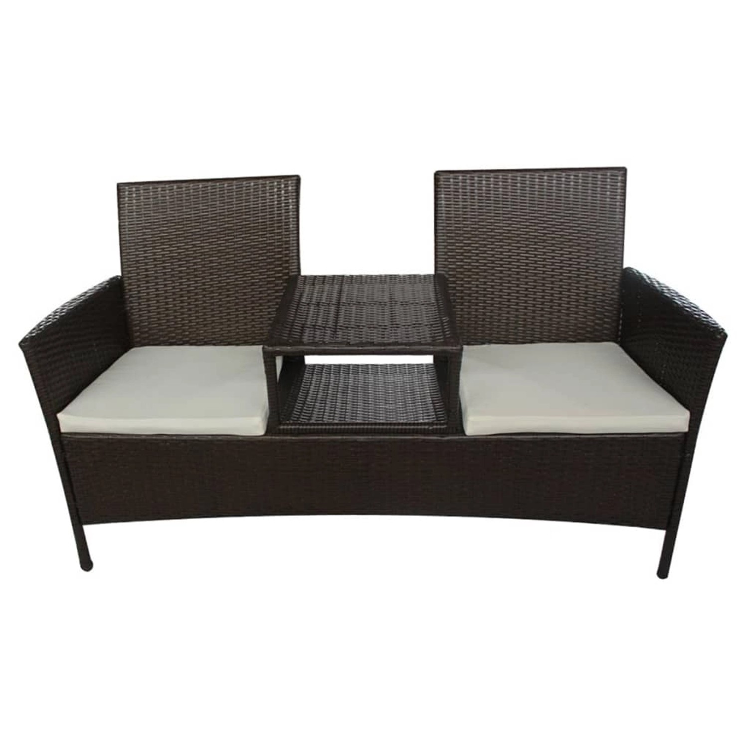 furnicato Gartensofa 2-Sitzer mit Teetisch Poly Rattan Braun günstig online kaufen