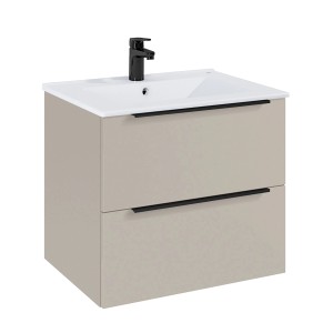 Roca Waschtischunterschrank Elegant, 60 cm, Kaschmir, mit 2 Schubladen und schwarzem Griff.