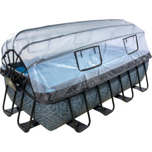 EXIT Stone Pool, grauer Stahlrahmenpool 400x200x100cm mit Abdeckung und Sandfilterpumpe.