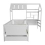 Weißes Juskys Kinderbett Yari 90x200 cm mit integriertem Schreibtisch und Schublade.