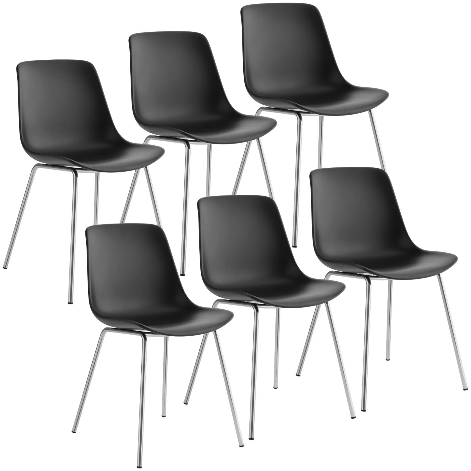 Tectake Kunststoffstuhl Mave  Große Kunststoffschale Ergonomische Form Mit Hoher Rückenlehne  6Er Set 55 x 46 x 80 50 cm Schwarz Chrom