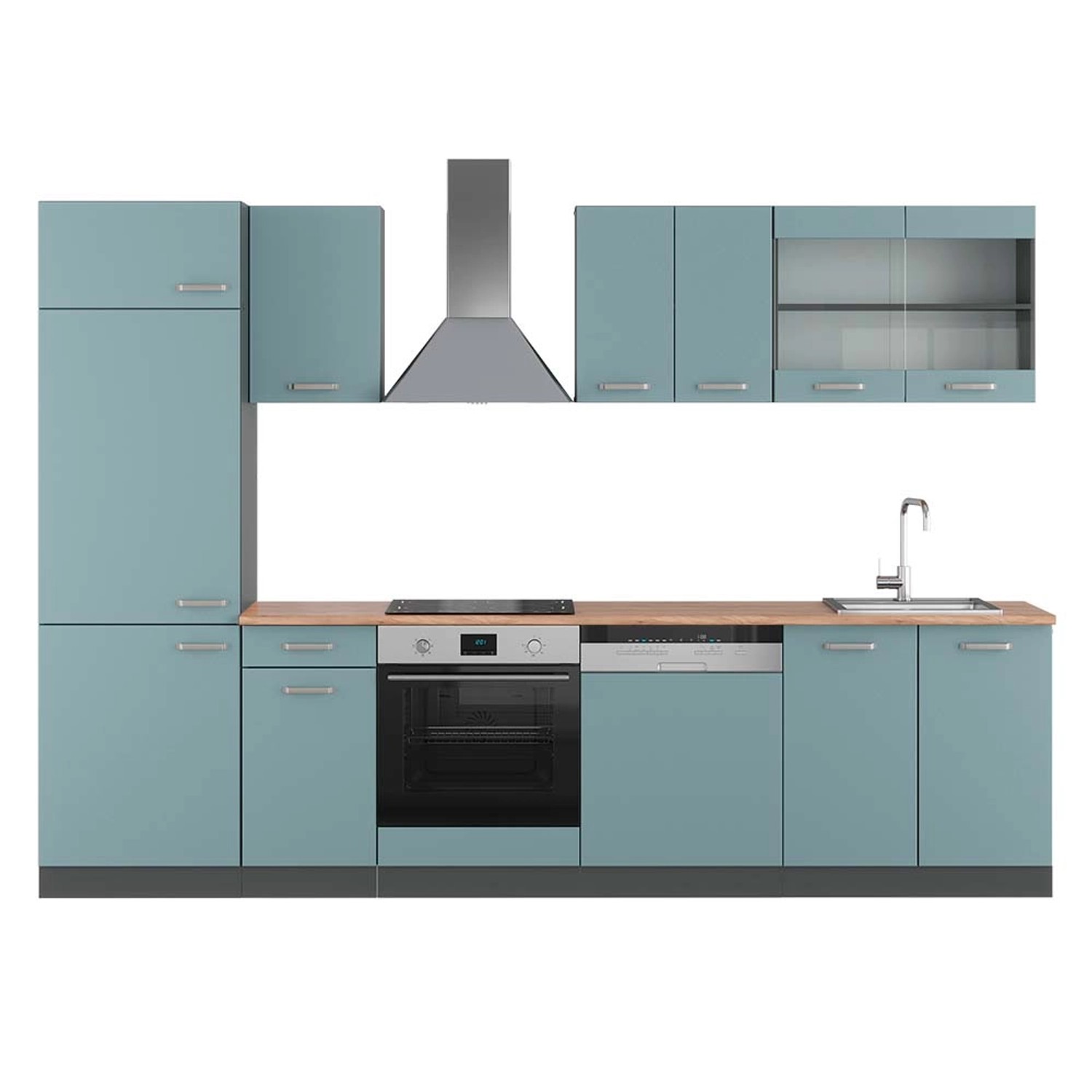 Vicco R-Line Küchenzeile Blau-Grau/Anthrazit 300 cm AP Eiche günstig online kaufen