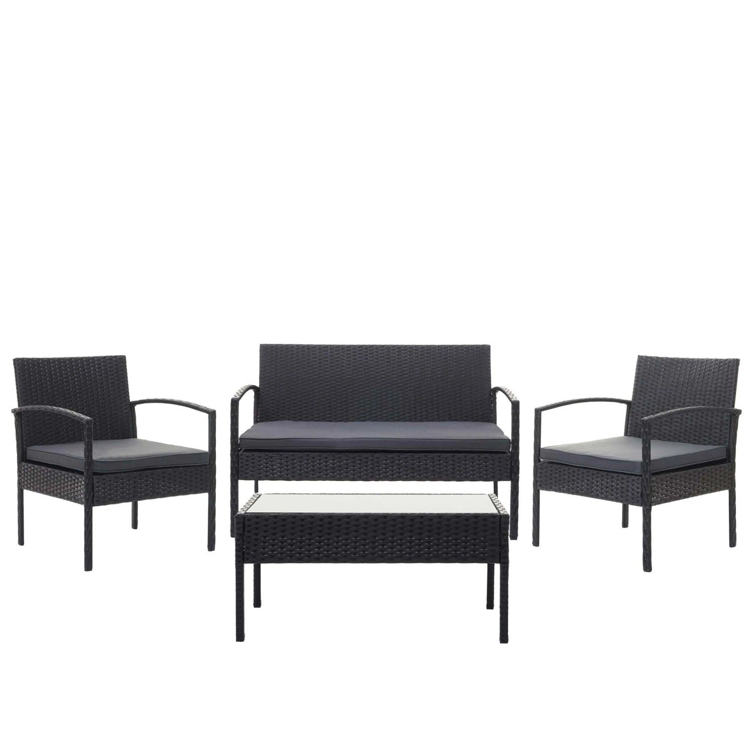 PROREGAL Poly-Rattan Garnitur Balkon-/Garten-/Lounge-Set Sitzgruppe Schwarz Kissen Dunkelgrau