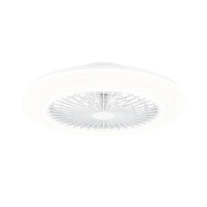 Runder, weißer Philips Deckenventilator Amigo mit integrierter LED-Leuchte und beleuchtetem Ring.