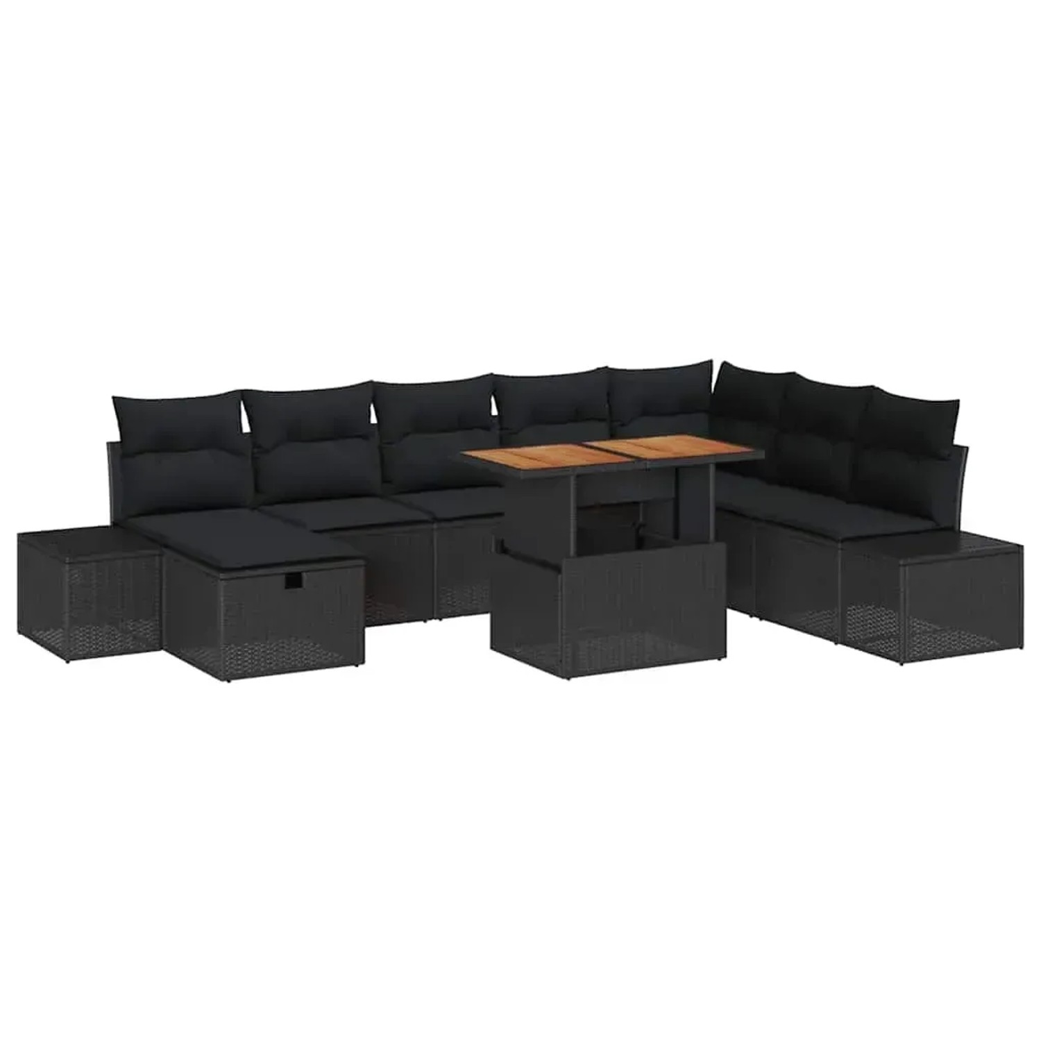 vidaXL Garten-Sofa-Set mit Kissen 9-Tlg Schwarz Poly Rattan 3360069