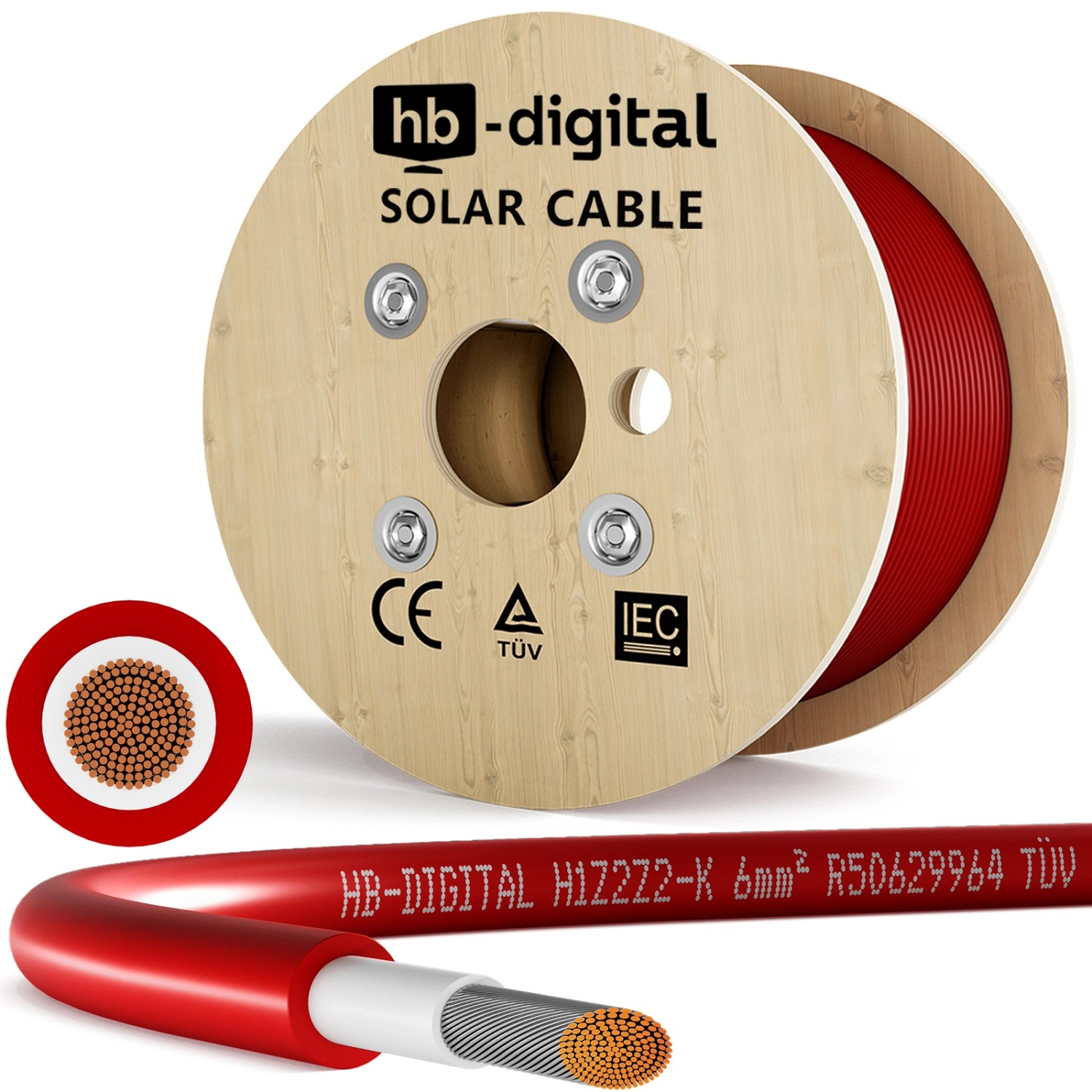 hb-digital Solarkabel 6 mm² Photovoltaik Kabel für PV Anlagen 200m rot
