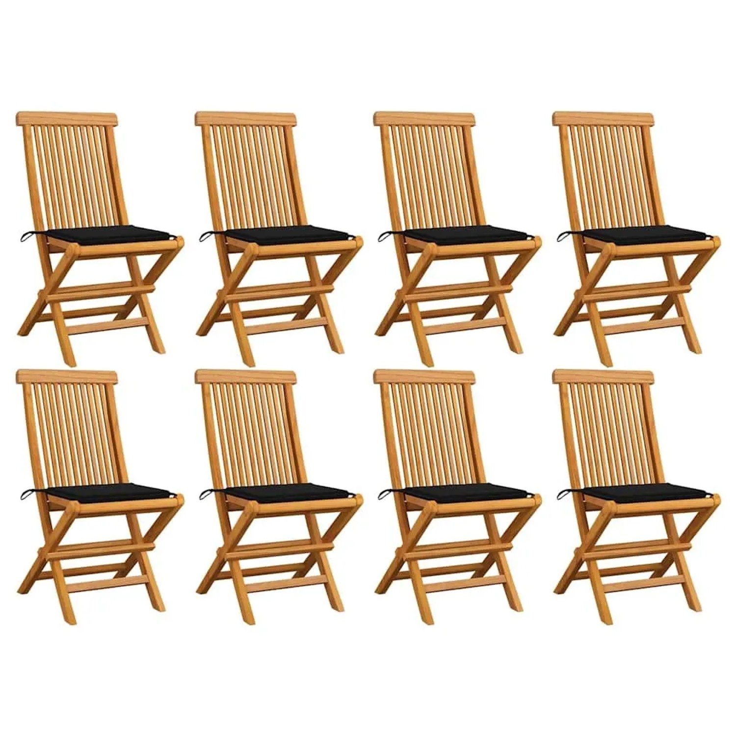 vidaXL Gartenstühle mit Schwarzen Kissen 8 Stk Massivholz Teak 3072924 günstig online kaufen