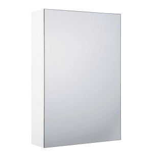 Weißer, rechteckiger Beliani Bad-Spiegelschrank PRIMAVERA mit Spiegeltür und Soft-Close-System. Minimalistisches Design.