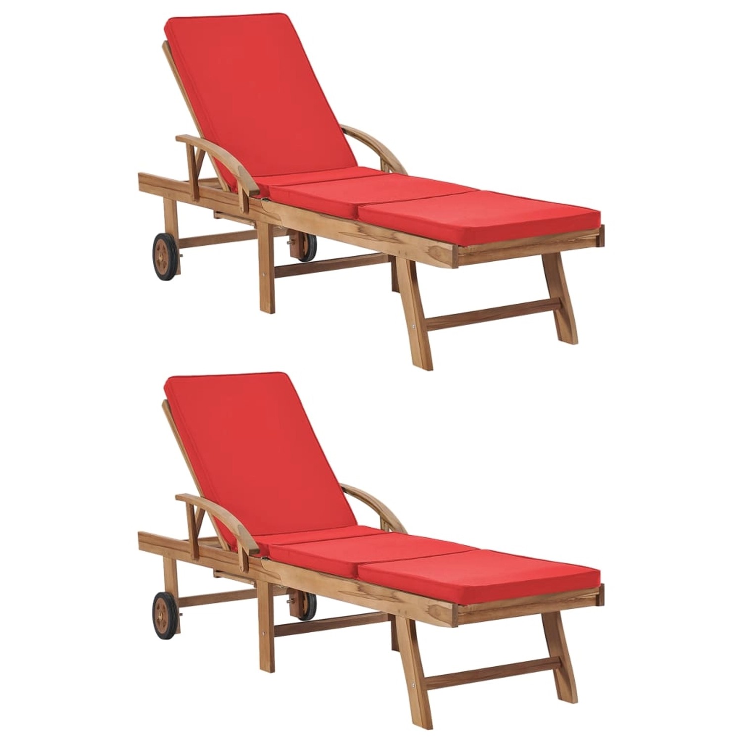 vidaXL Sonnenliegen mit Auflagen 2 Stk Massivholz Teak Rot 3054637
