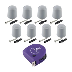Graues vasalat Türstopper Set (8 Stück) für Boden & Wand zum Schrauben, inkl. Dübel, Schrauben & Rollmeter.