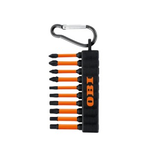 OBI Karabiner Bit-Set, 10-teilig mit farbcodierten Bits und Karabinerhaken.