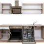 Respekta Economy Küchenzeile KB220ESWSC, 220 cm, Weiß/Eiche Sägerau, mit E-Geräten und Geschirrspüler.
