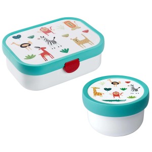 Mepal Campus Bentobox und Obstbox Animal Friends Set, türkis-weiß mit Tiermotiven.