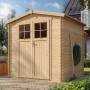Timbela Holz-Gartenhaus mit Fenstern und Boden, naturbelassen. Ideal als Gerätehaus oder Gartenpavillon.