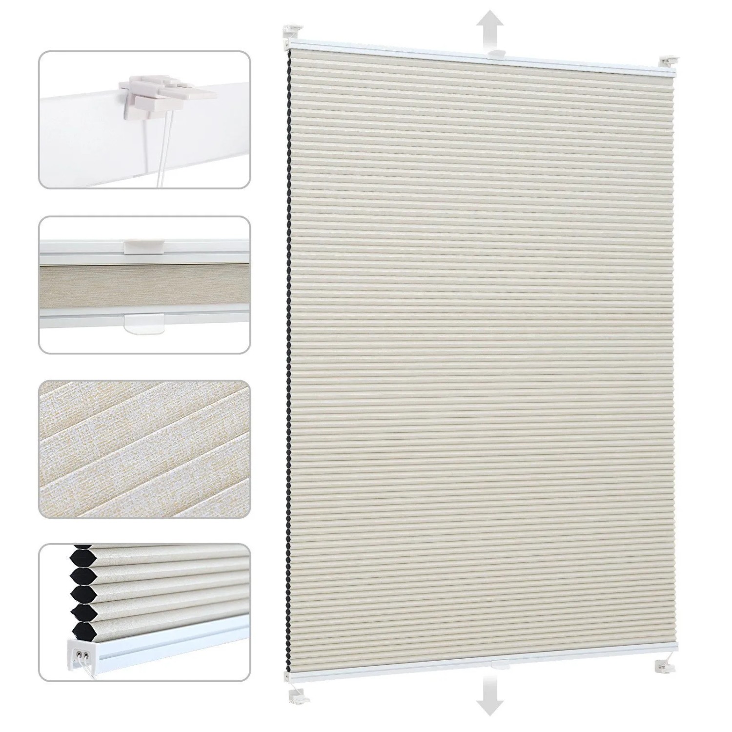 Sekey Wabenplissee Plissee Ohne Bohren 100% Verdunkelnd Beige 80x130cm