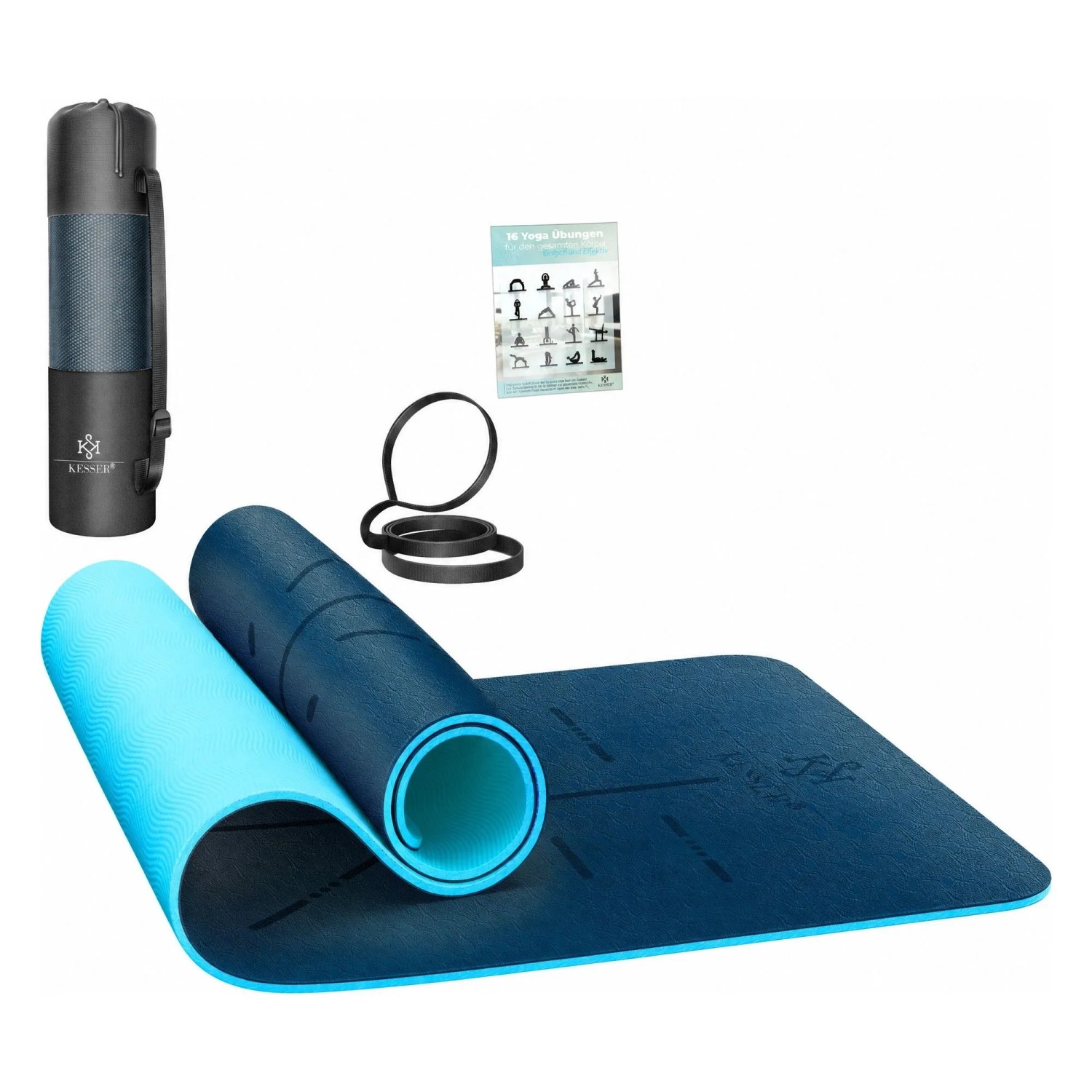 KESSER Gymnastikmatte TPE Rutschfest Größe 183 x 61 cm Farbe Dunkelblau Blau