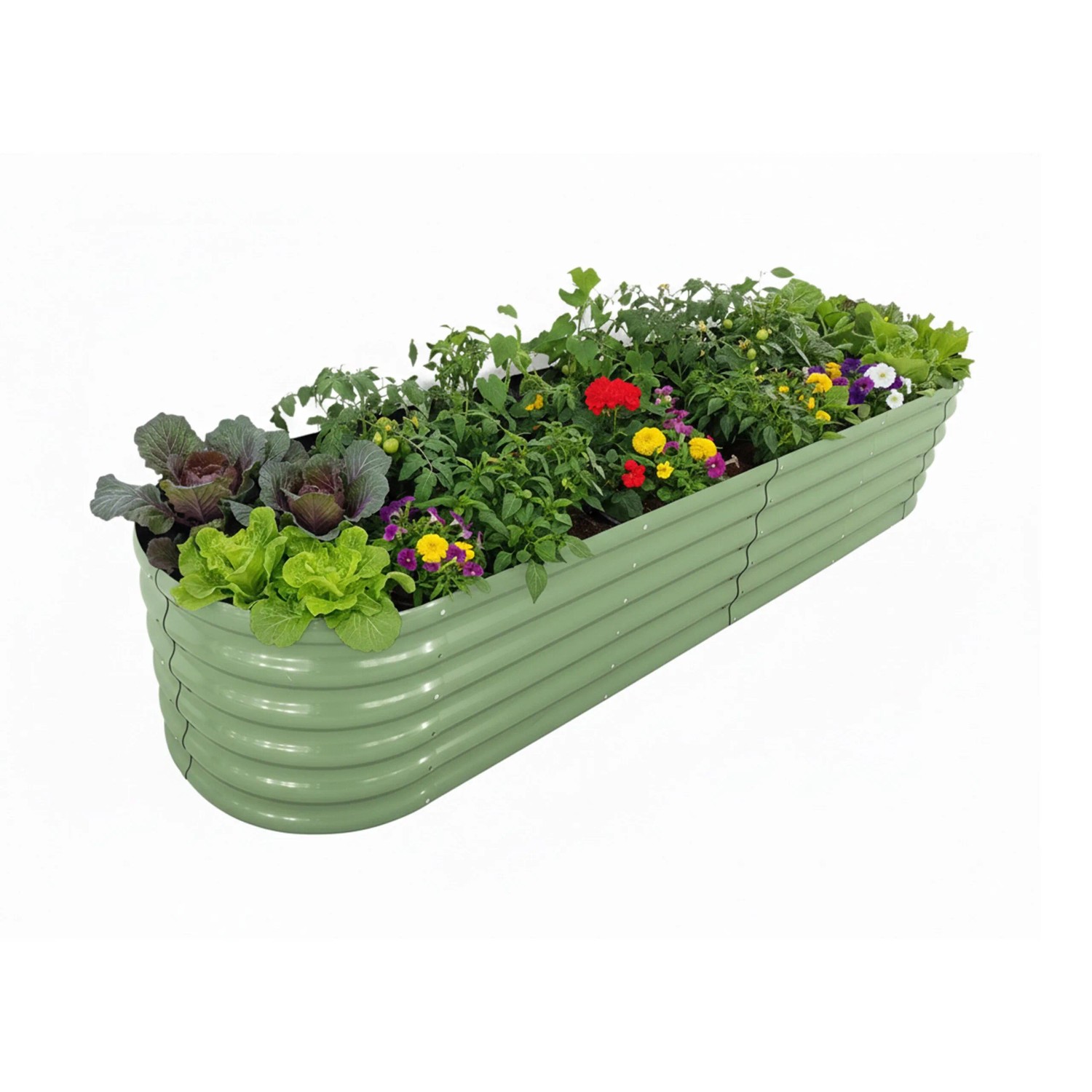 Relaxdays Hochbeet Metall Salbeigrün Halbrund XXL 45 cm x 240 cm x 60 cm