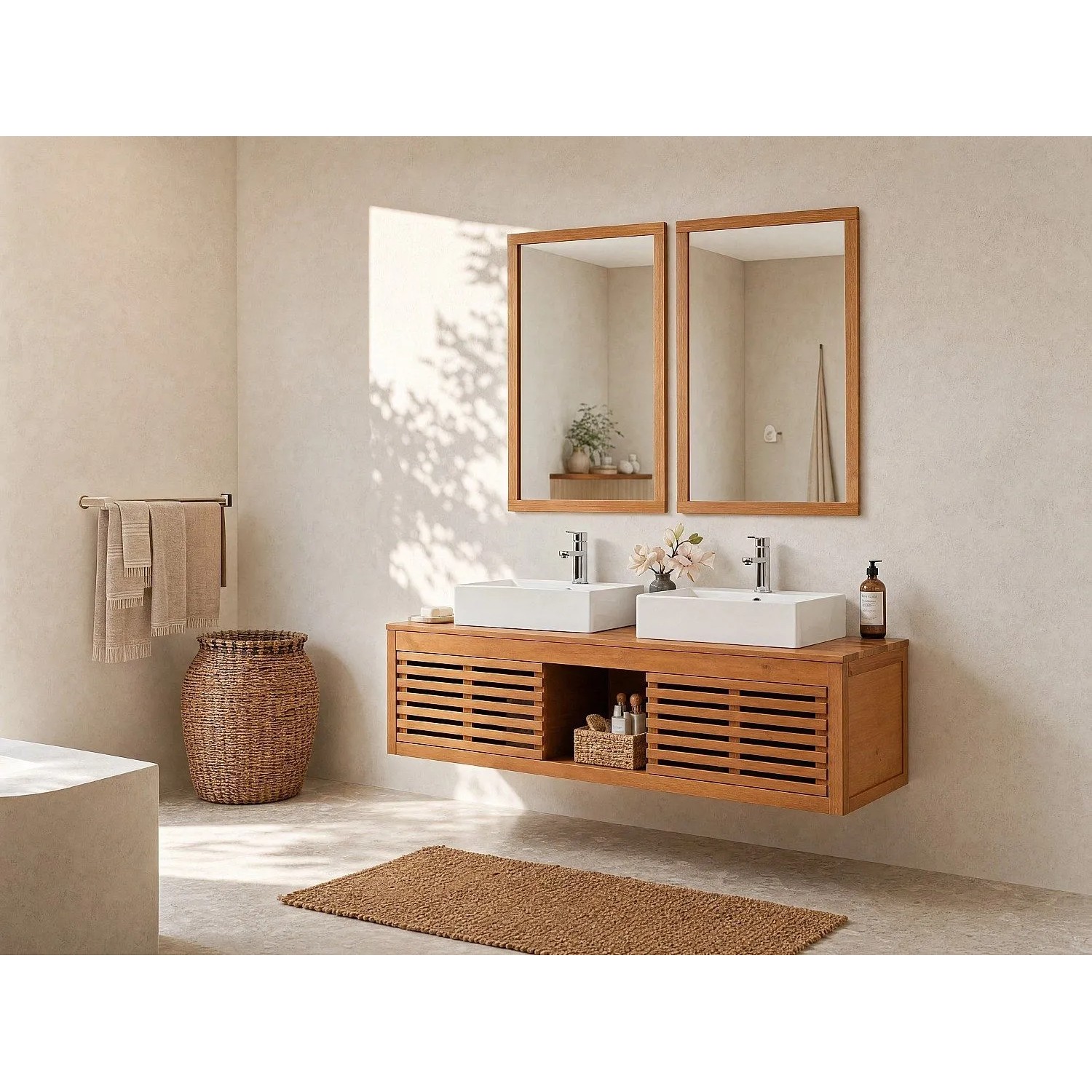 Vente-unique Doppelwaschtisch Penebel Naturfarben Dunkel 130 cm