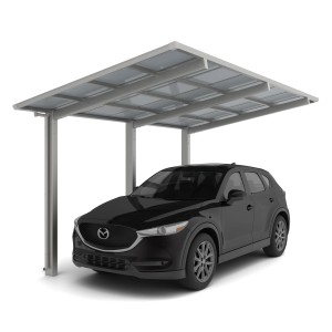 Ximax Alu Carport Linea Edelstahl-Look XL mit schwarzem Auto. Einzelcarport mit transparentem Dach.