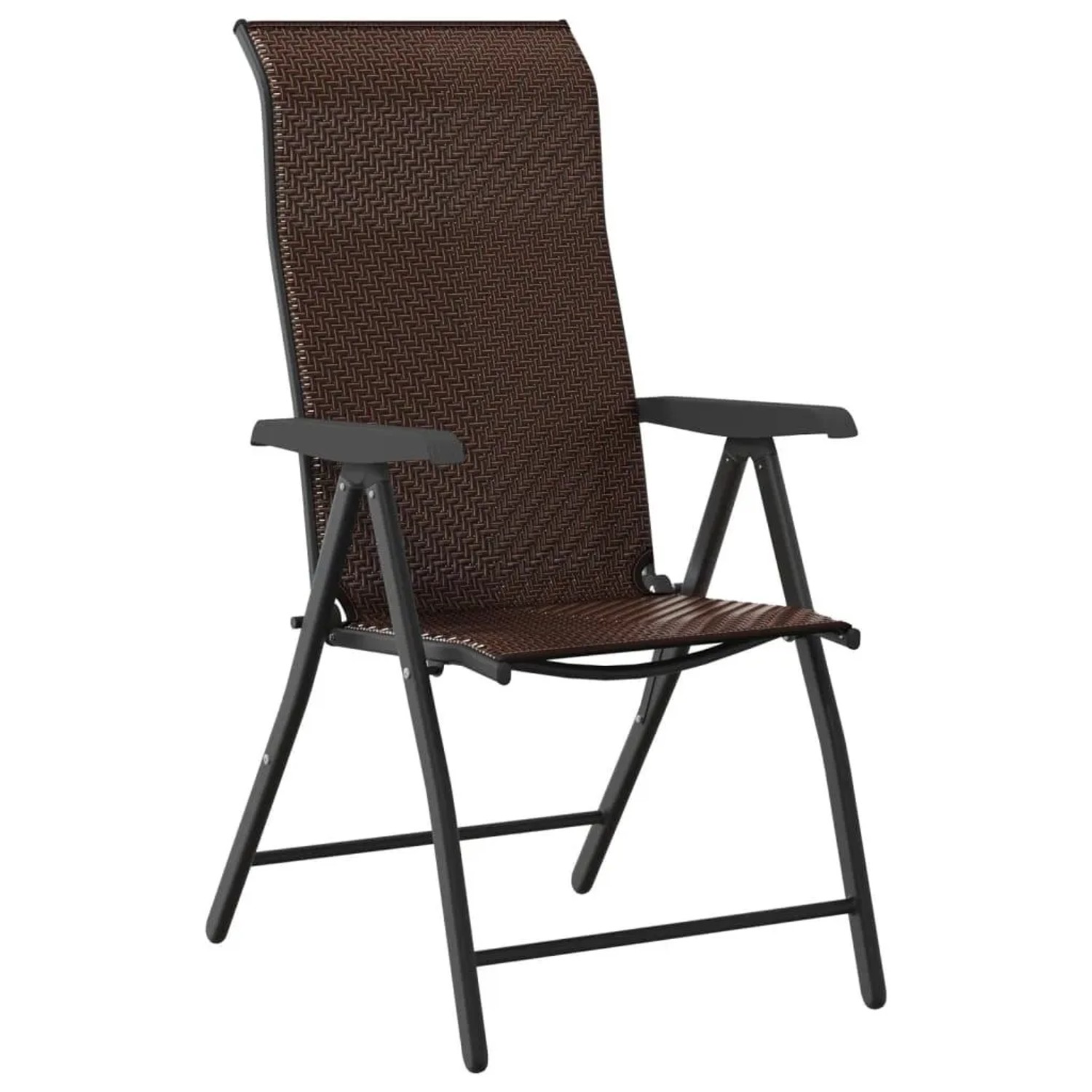 Brauner vidaXL Gartenstuhl aus Poly Rattan, klappbar, mit schwarzem Stahlgestell und Armlehnen.