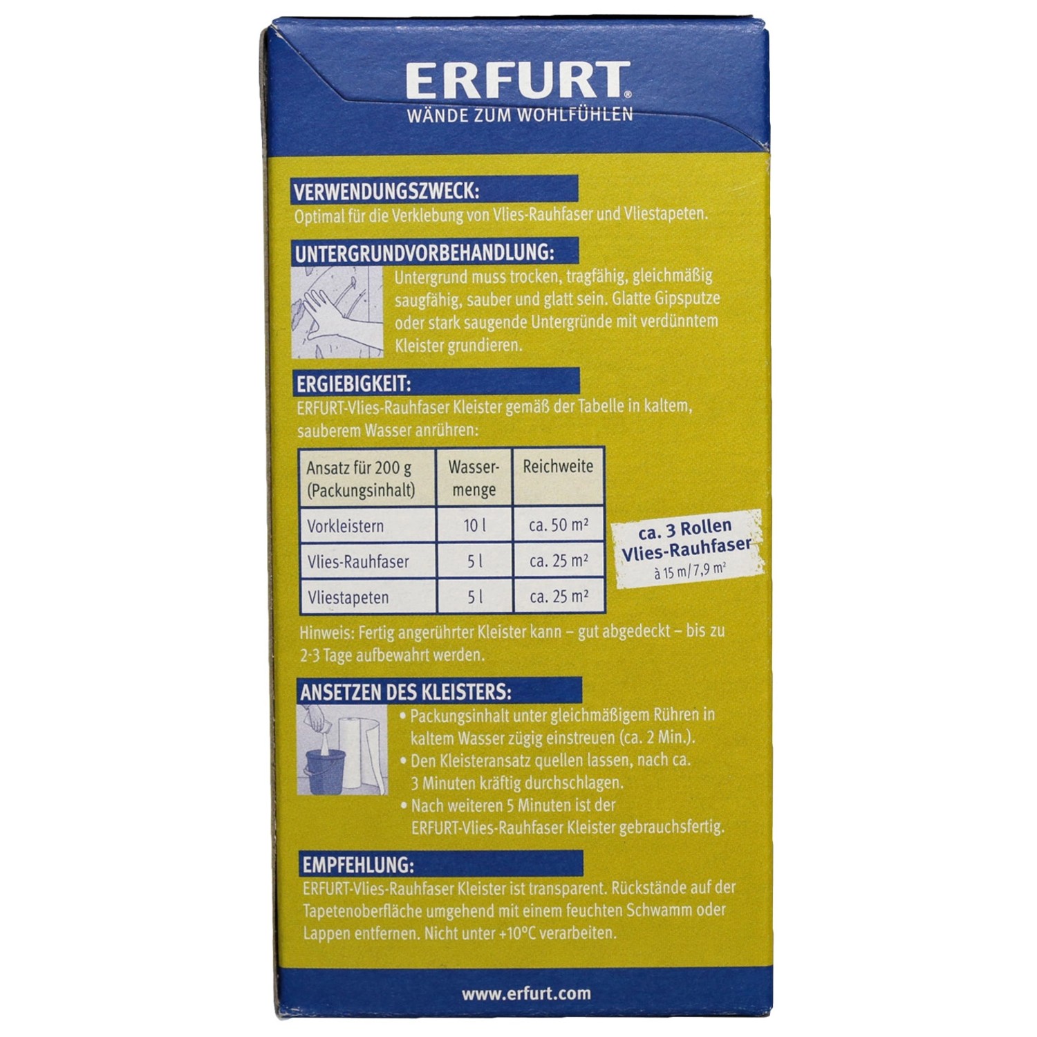 Erfurt Vlies-Rauhfaser-Kleister 200g Packung für Vliestapeten und Rauhfaser, hohe Klebkraft.