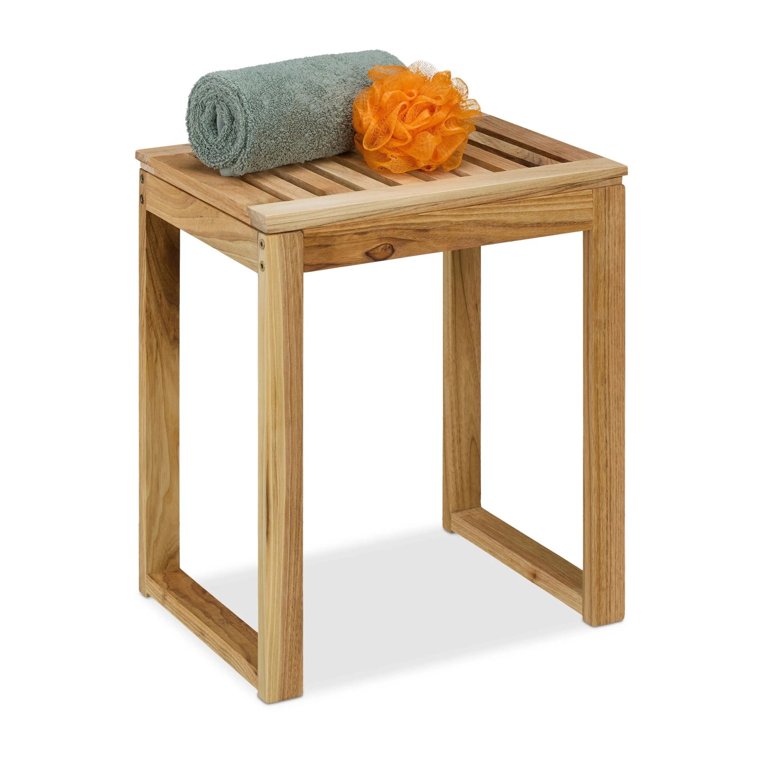 Relaxdays Hocker Walnussholz Natur Belastbar 46 cm x 40 cm x 30 cm 2,3 kg