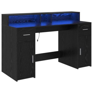 Schwarzer vidaXL Schreibtisch mit LED-Beleuchtung und Stauraum aus Holzwerkstoff, 140x55x91 cm.