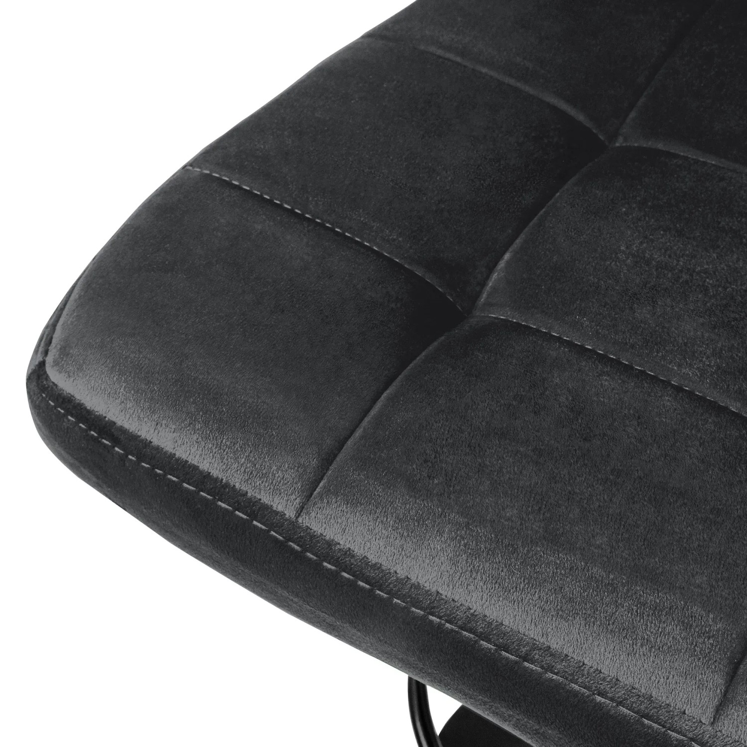 Detailaufnahme: Grauer ML-Design Barhocker mit Samtbezug, gesteppt und gepolstert.