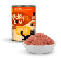 Lucky Lou Katzen-Nassfutter Adult Geflügel, 400g Dose mit Futter in Schale.