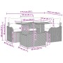 vidaXL Gartensofa-Set, 5-teilig, beige Poly Rattan, mit Maßangaben für Sofas und Tisch.