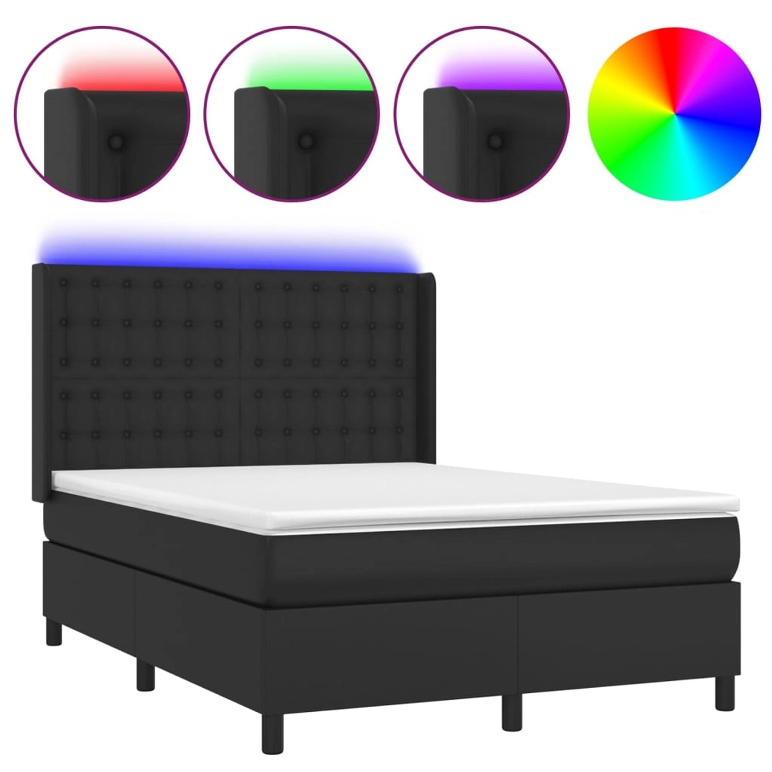 vidaXL Boxspringbett mit Matratze & LED Schwarz 140x200 cm Kunstleder 31393 günstig online kaufen