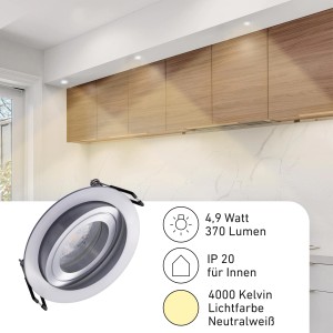 Oktaplex 6er Set Einbauspot Aluminium Lyon Schwenkbar Stufenlos Dimmbar 4000K Neutralweiß 370lm 4,9W Spot