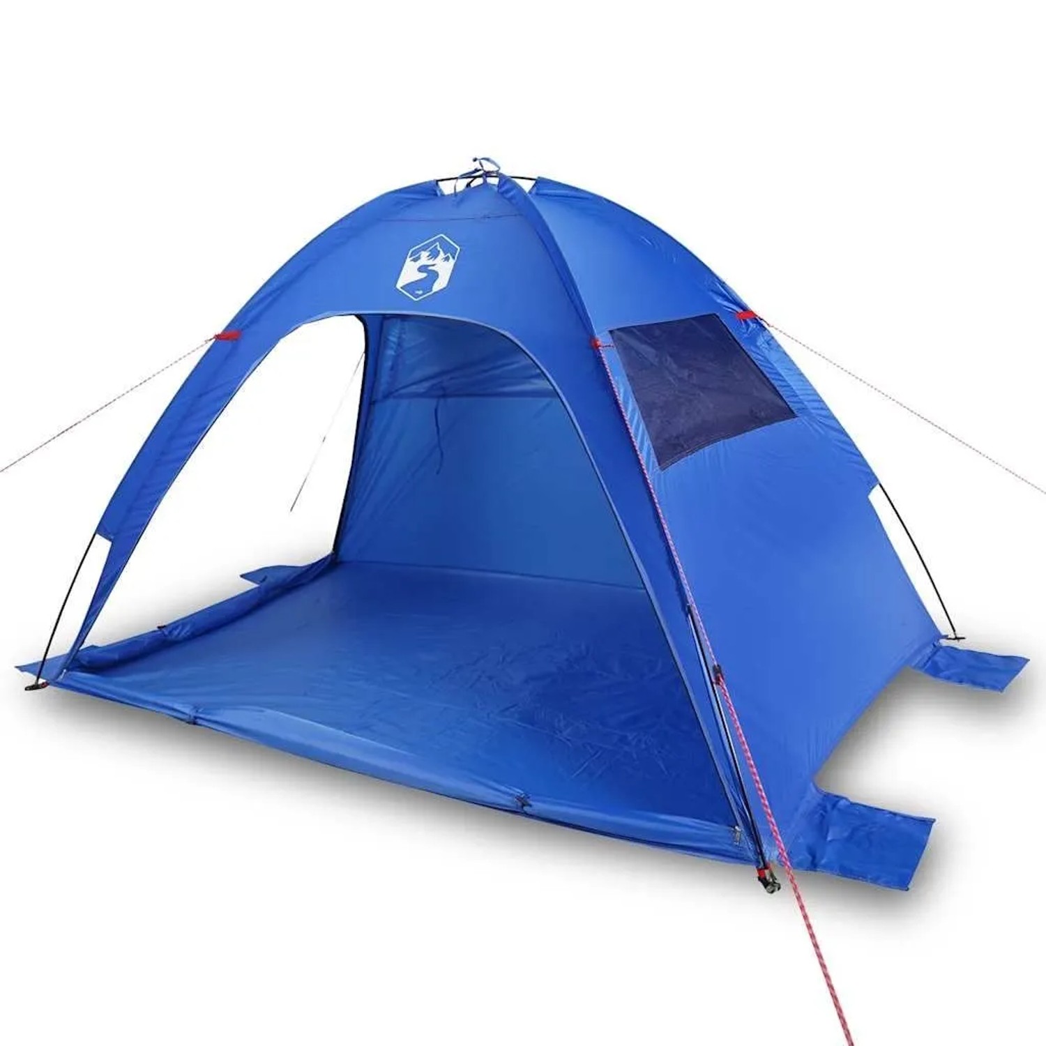Azurblaues Strandzelt von vidaXL, Polyester, mit offenem Eingang und Fenster.