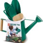 Hape Gartenwerkzeug-Set, 6-teilig, in Gießkanne verpackt: Schaufel, Rechen, Spaten und Pflanzenschilder.