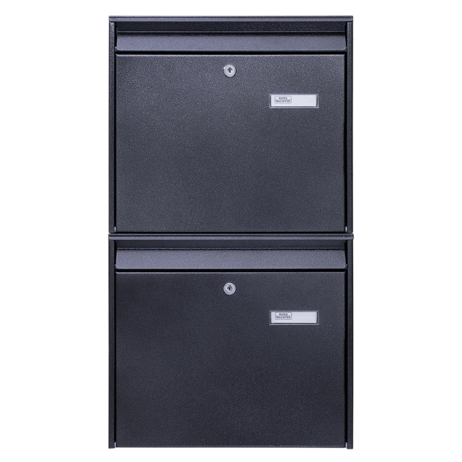 Burg-Wächter Doppelbriefkasten, schwarz, mit zwei Fächern, Namensschildern und Montagematerial.