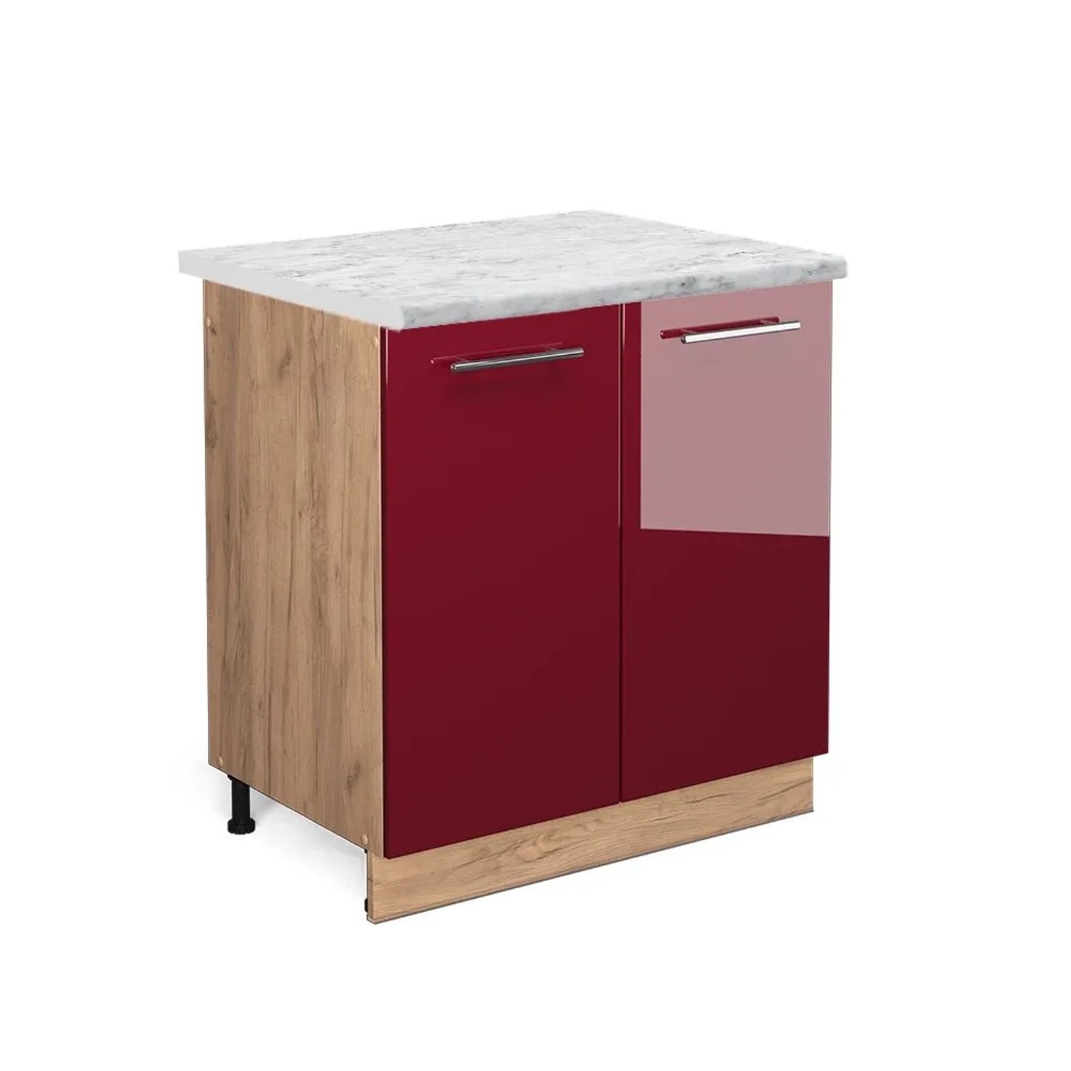Vicco Spülenunterschrank Fame-Line Bordeaux Hochglanz Goldkraft Eiche 80 cm AP Marmor
