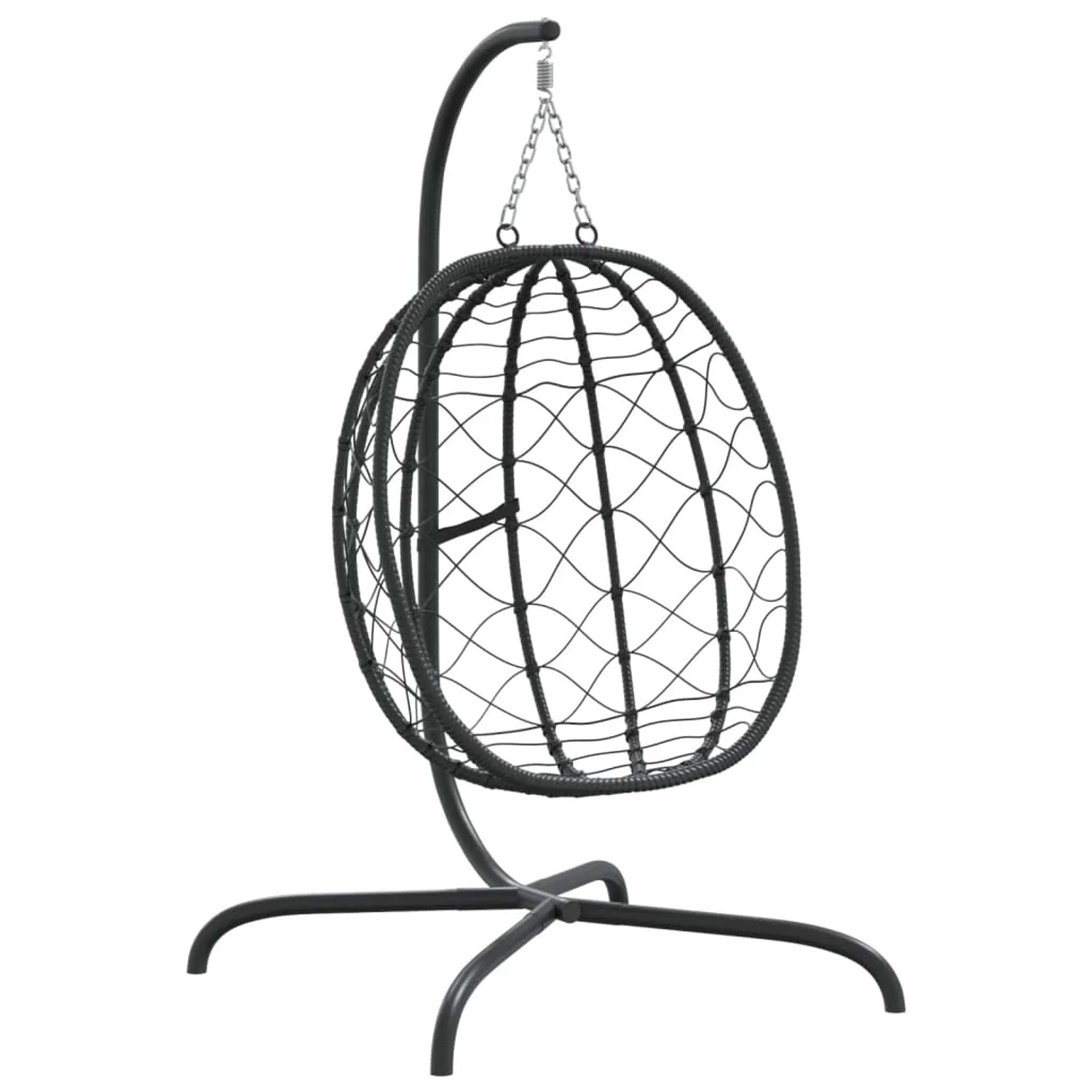 Anthrazitfarbener vidaXL Hängesessel Ei aus Polyrattan mit Stahlgestell.