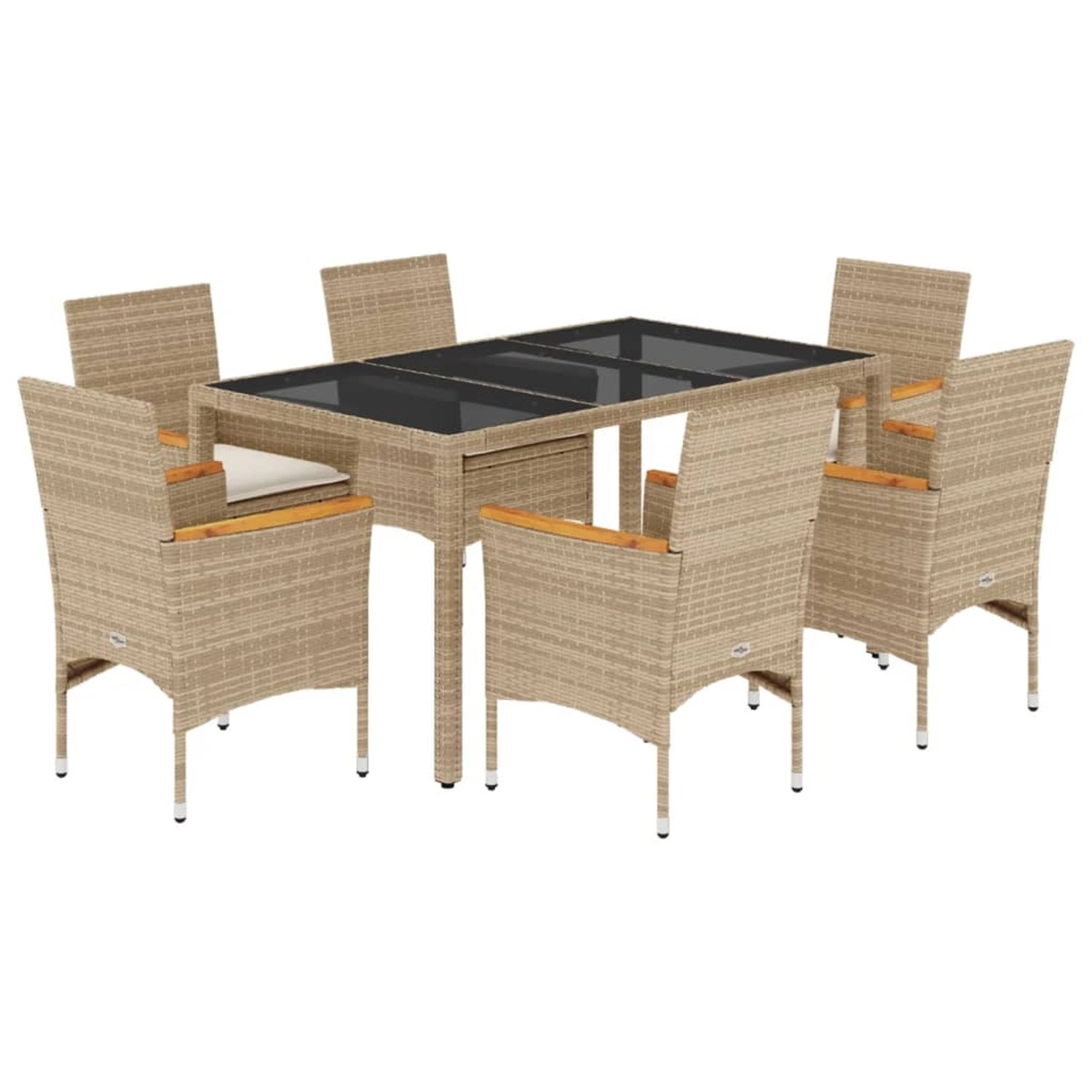 vidaXL 7-Tlg Garten-Essgruppe mit Kissen Beige Poly Rattan und Glas 3278660 günstig online kaufen