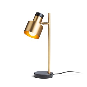 Rendl Divina Tischleuchte aus Messing mit goldenem Schirm und schwarzem Marmorimitat-Sockel. Moderne Innenleuchte.