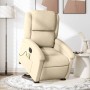 Elektrischer Massagesessel mit Aufstehhilfe, creme Stoff. Relaxsessel für Senioren mit Vibrationsmassage.