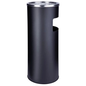 Schwarzer Svita Standaschenbecher mit Mülleimer, 30L, aus Metall. Zylindrische Form, silberner Ascher oben.