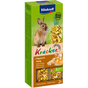 Vitakraft Kräcker Popcorn & Honig für Zwergkaninchen, 2 Stück. Nager-Snack mit Getreide und Honig.
